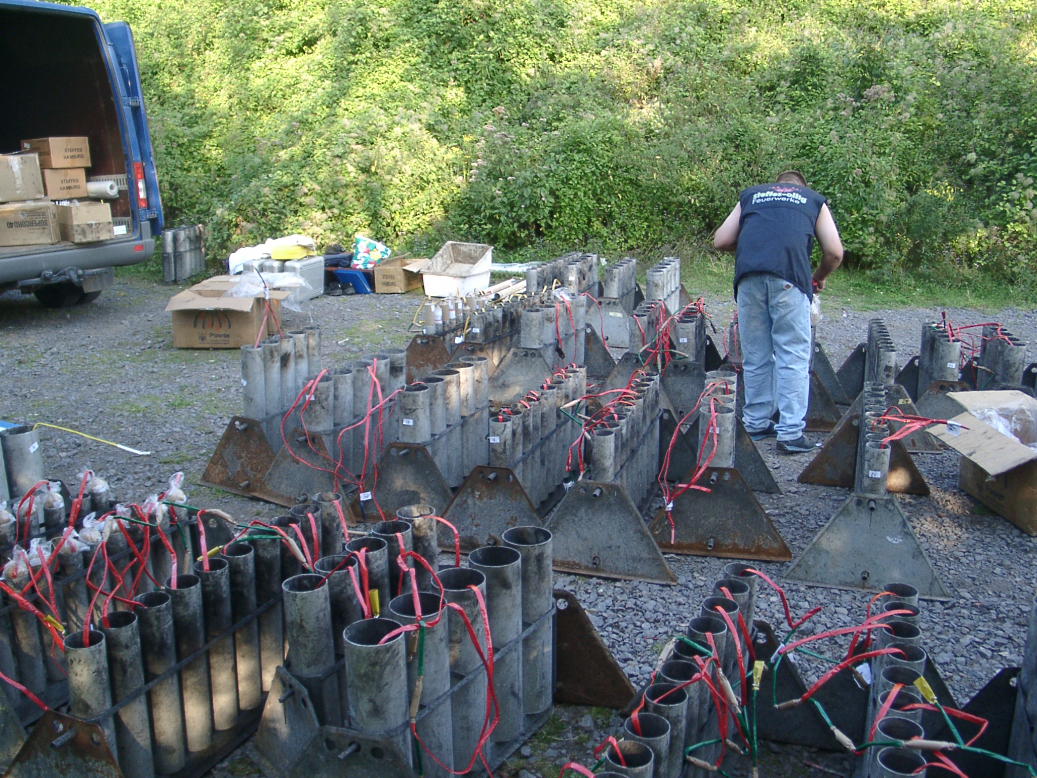 Preparing mortar racks at a display site — Sayn Castle, illustrative field photograph